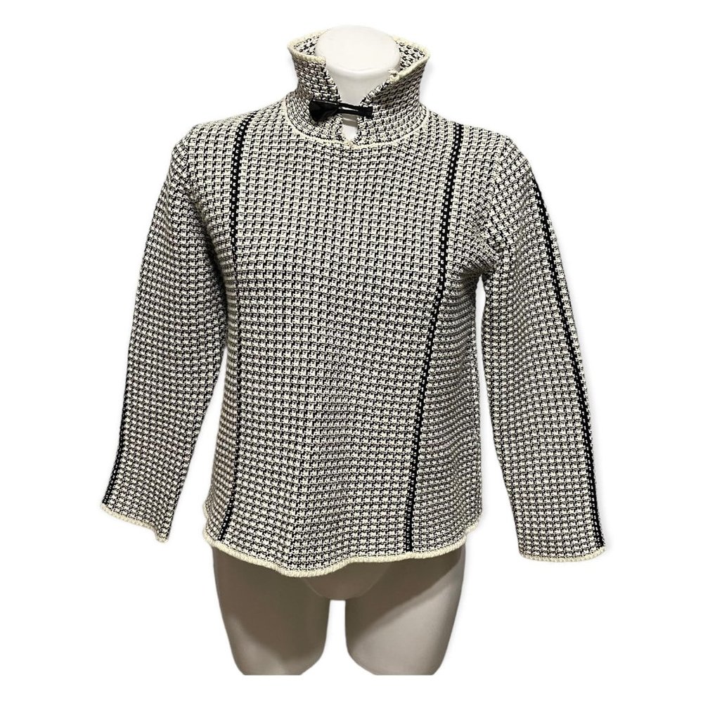 Willow Small Black and Cream Toggle Button Neck Detail Chunky Knit Sweater